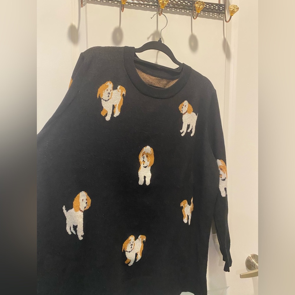 BloomChic Women Plus Black Crewneck Knit Sweater with Puppies - 18-20 - EUC - Picture 2 of 8